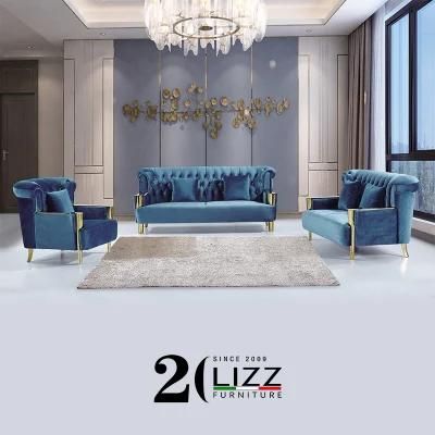 Chesterfield Living Room Furniture Luxury Couch Tufted Curved Velvet Fabric Sofa