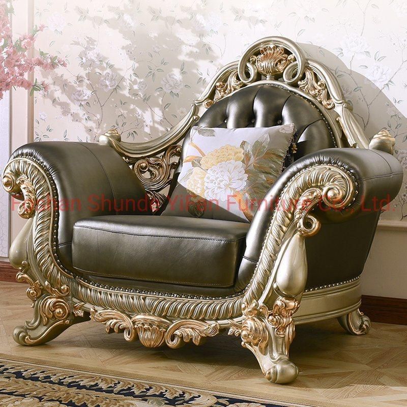 Wood Carved Living Room Luxury Sofa in Optional Couch Seat and Furniture Painting Color