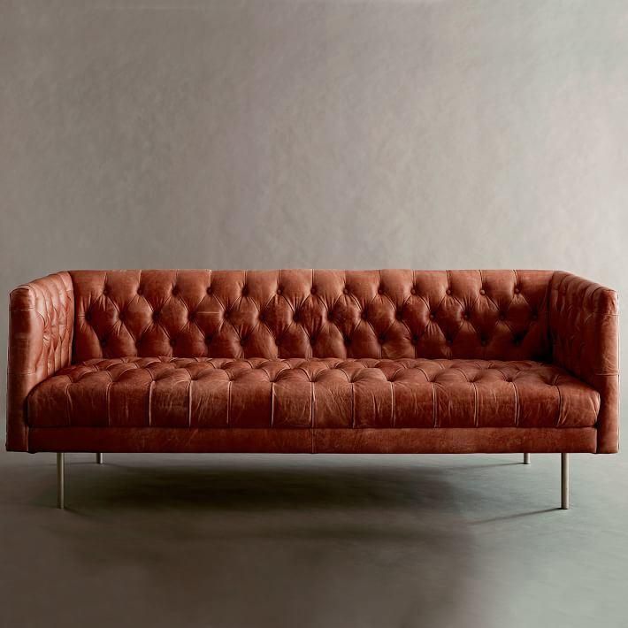 Italian Vintage Brown Leather PU Deep Tufed Chesterfield Couch Sofa with Metal Legs Home Furniture