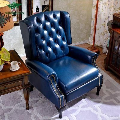 2020 New Modern Style Blue Button Living Room Leather Wood Frame Sofa