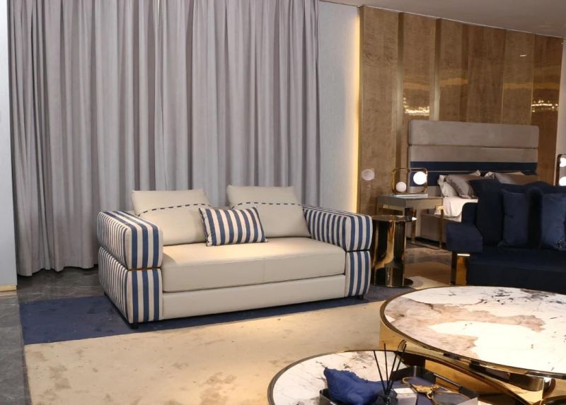 Italian Modern High Quality Stainless Steel Fabric Genuine Nubuck Leather Living Room Sofa Ls023