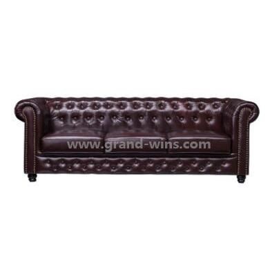 Living Room Classic Leisure Chesterfield Sofa Couch with Leather PU Wood Legs Copper Nails Loveseat Hotel Office Event