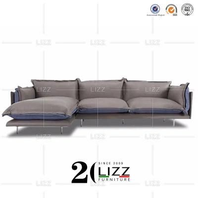 Commercial Hotel Corner Soft Leather Sofa with Feather-Filling