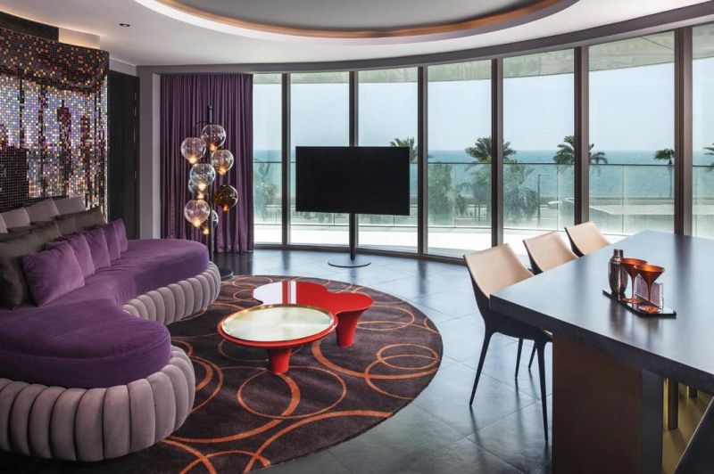 Hotel Living Room Velvet Upholstery Curved Sofa with Creative Center Coffee Table