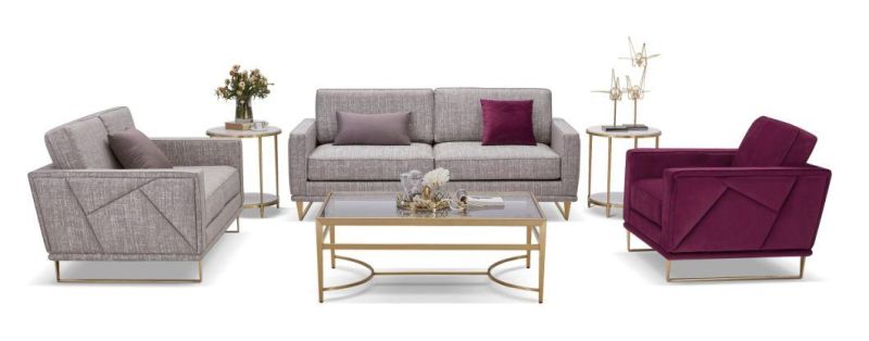 Zhida High Quality Luxury Home Furniture Villa Living Room Golden Stainless Steel Leg Sectional Fabric Sofa Couch Set