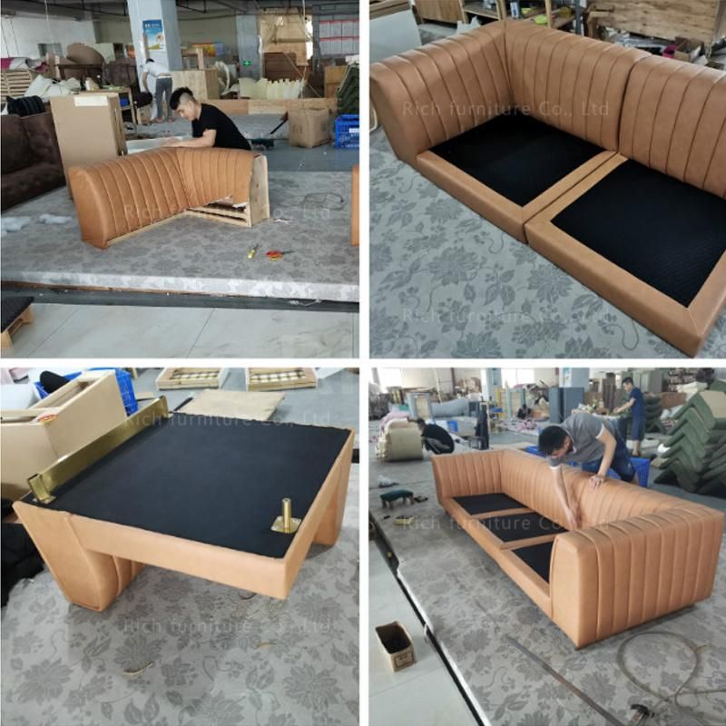 Factory Sofa Custom Nordic Style Modern PU Leather Three Seat Tufed Large Armrest Sofa