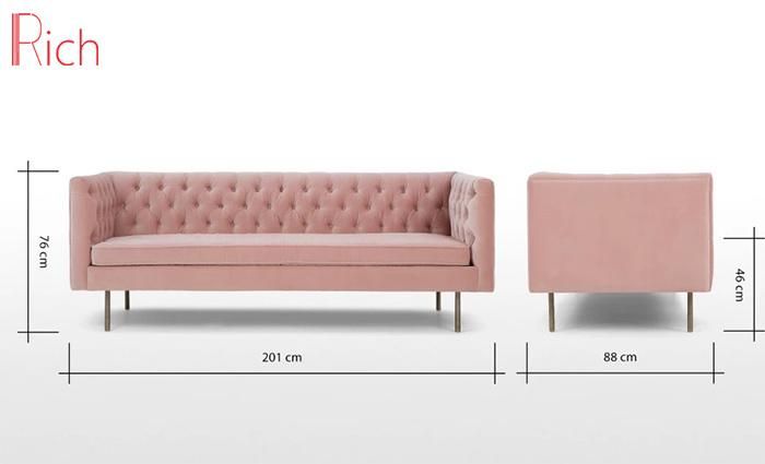 Golden Legs Living Room Furniture Light Pink Fabric Velvet Sofa