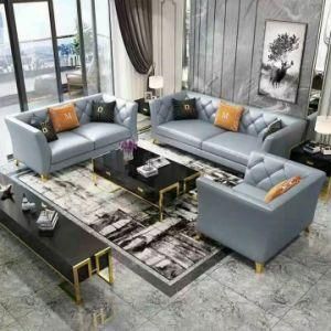 Light Luxury Modern Genuine Leather Sofa with Stainless Steel Frame (L02)