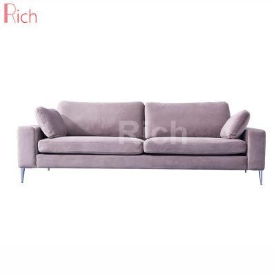 Chinese Furniture Stainless Steel Legs Grey Velvet Cushion Leisure Sofa