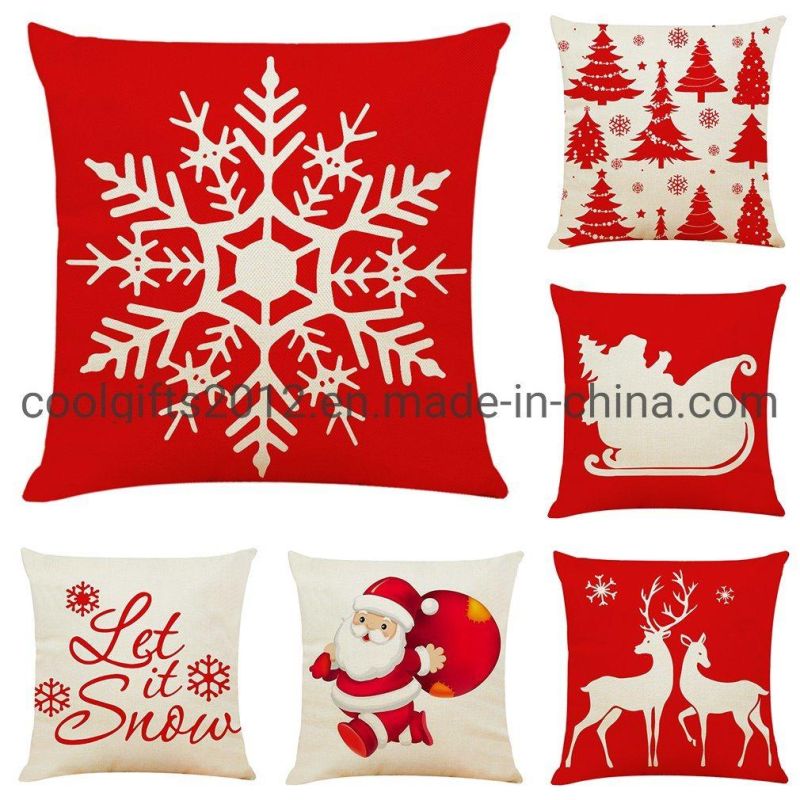 Home Textile Traditional Design Christmas Colorful Reindeer Digital Print Cotton Linen Customizable Sofa Pillow Cover