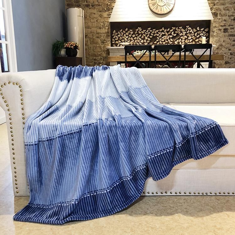 Two Color Shade Stripe Flannel Blanket for Sofa