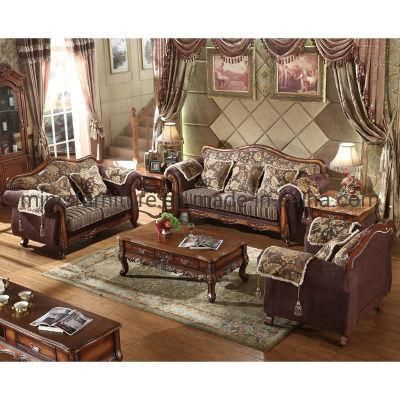 (MN-SF109) Factory Home Lounge Living Room Furniture Vintage Wood Fabric Sofa