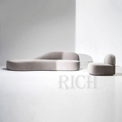 Kidney Shape Curved Fabric Sofa Modern Velvet Living Room Sofa