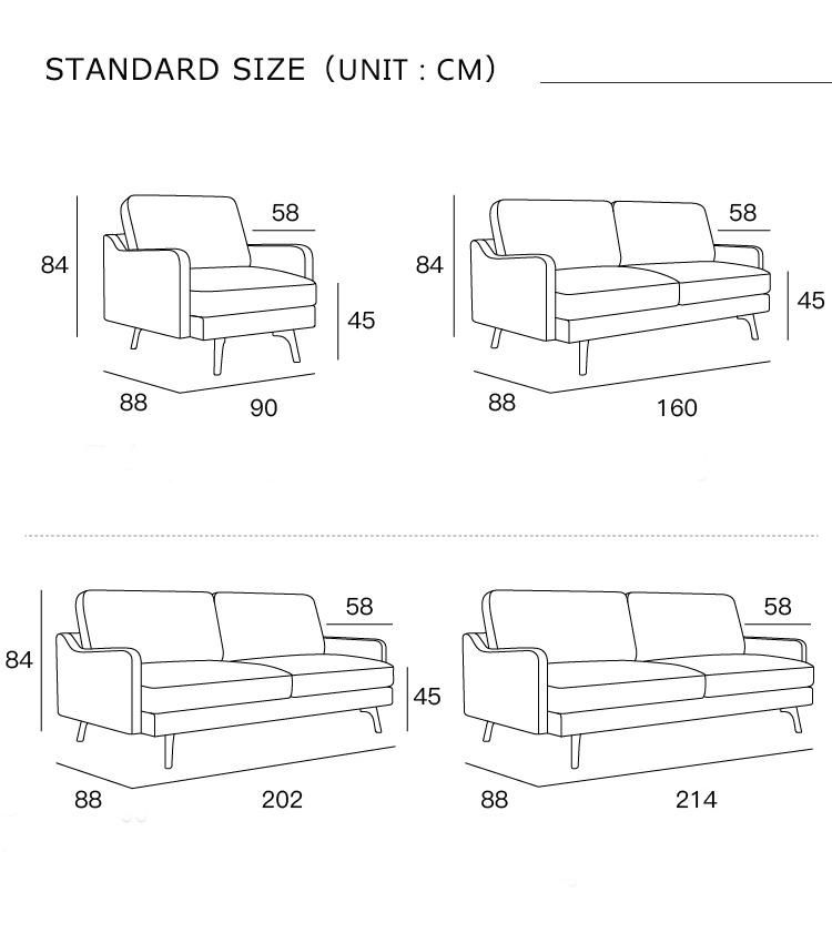 Japanese Minimalist Style Home Living Room Fabric Three Seat Sofa