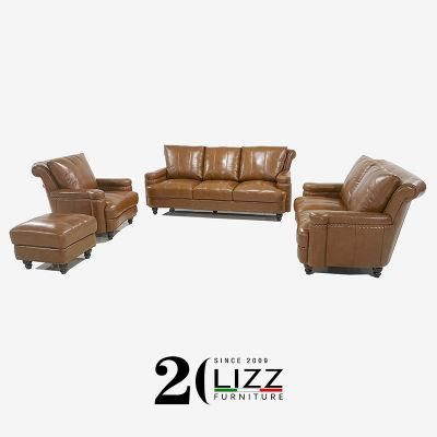 Classic Wooden Furniture Leisure Living Room Leather Sofa