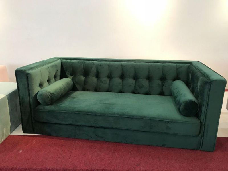 Modern Blue Button Tufted Velvet Sofa for Living Room Use
