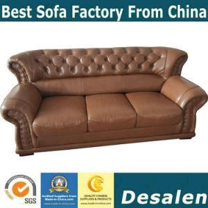 Brown Color Home Furniture Genuine Leather Sofa with Button Design (619)