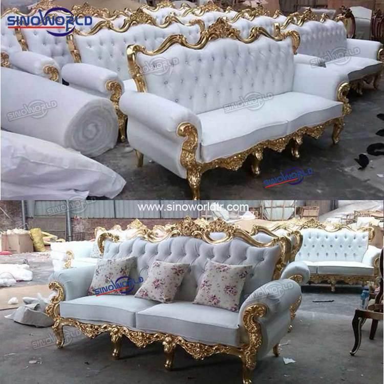 Elegant Golden Solid Wooden Hotel Restaurant King Throne Wedding Sofa
