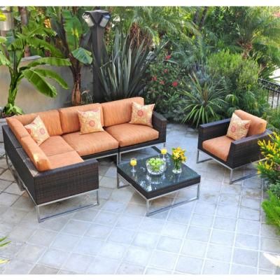 Modern Outdoor Metal Frame Wicker Woven Club Seating Set 7PCS Sofa