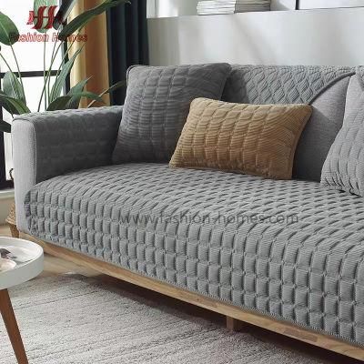 High Quality Solid Corduroy Square Embroidered Sofa Cover