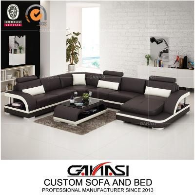 European Design Hotel Furniture Removable U-Shape Genuine Leather Corner Set Sectional Sofa with Coffee Table