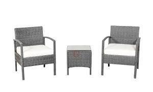 2PCS Arm Chairs 1PC Tempered Glass Coffee Table Rattan Sofa Set Gray
