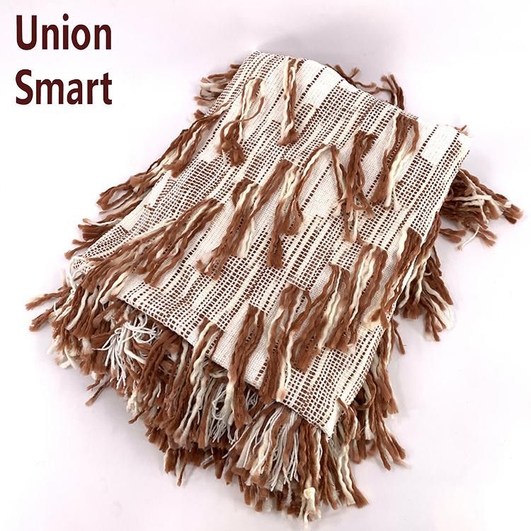 100% Acrylic Woven Fringed Throw Blanket for Sofa Set