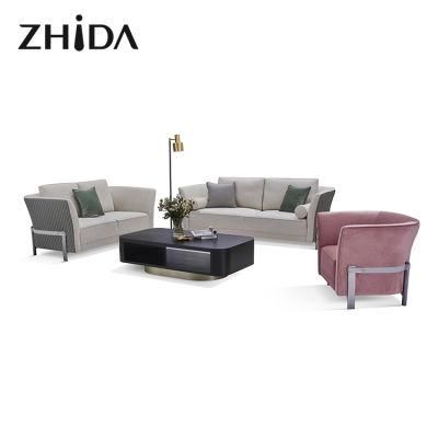 Zhida Factory Wholesale Newest Style Velvet Sectional Sofa Set Design Home Living Room Furniture Villa Metal Leg Fabric Sofa
