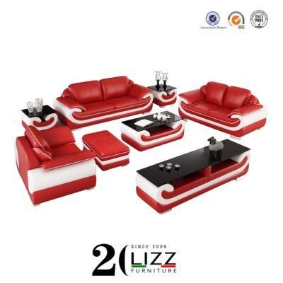 European Hot Selling Simple Modular Living Room Office Furniture Leisure Leather Sofa with Coffee Table &amp; TV Stand