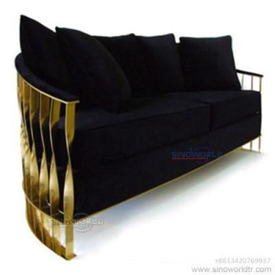 New Design Wedding Event Luxury Golden Stainless Steel Velvet Couch Long Back Wedding Sofa
