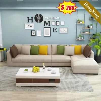 Modern Home Living Room Furniture Sofas Customized Wooden Frame Beige Color Fabric L Shape Sofa