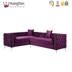 Chinese Custom Furniture Factory Luxury Tufted Velvet Hotel Lobby Living Room Corner Sofa