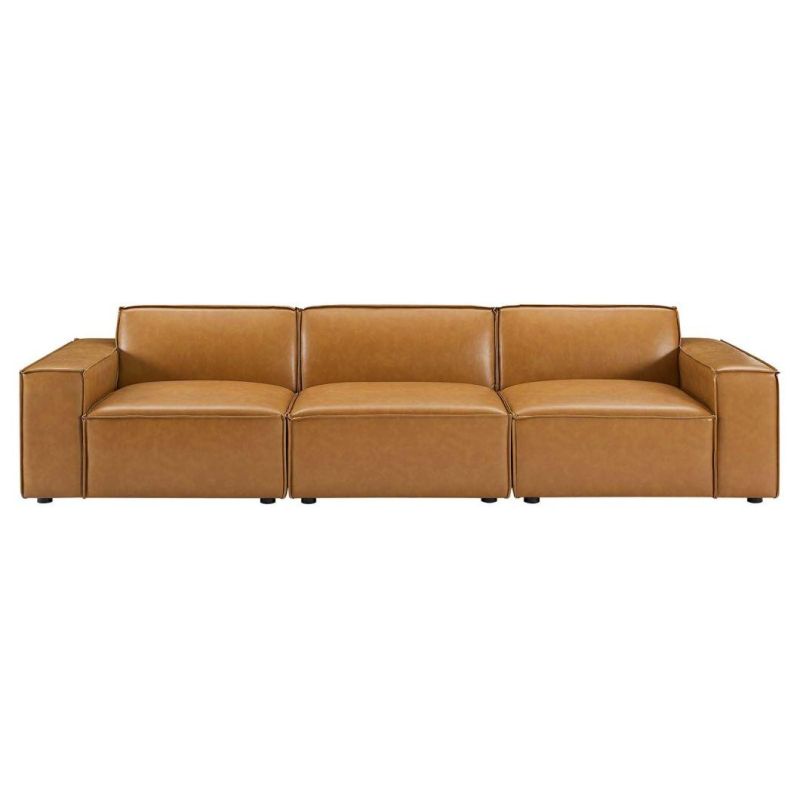 Full Genuine Top Grain Leather Baxter Square Sofa 3 Seats