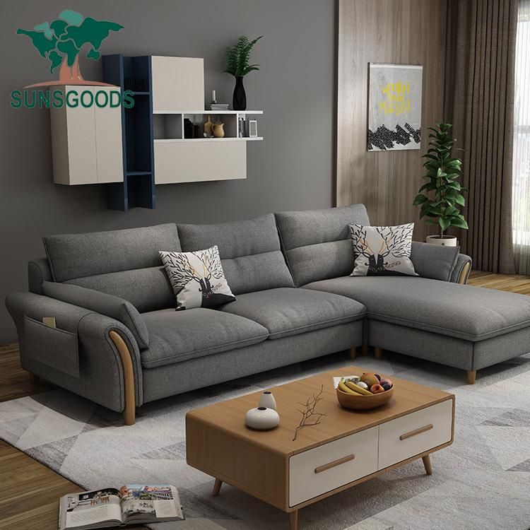 Luxury Design Black Colour Fabric Sofa Set for Living Room
