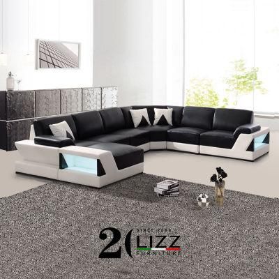 China Wholesale Home Living Room Modern Furniture Functional U-Shaped Genuine Leather Corner Sofa Set with Coffee Table