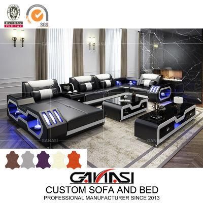 LED Light Furniture Living Room Leather Sofa with Bluetooth Speaker