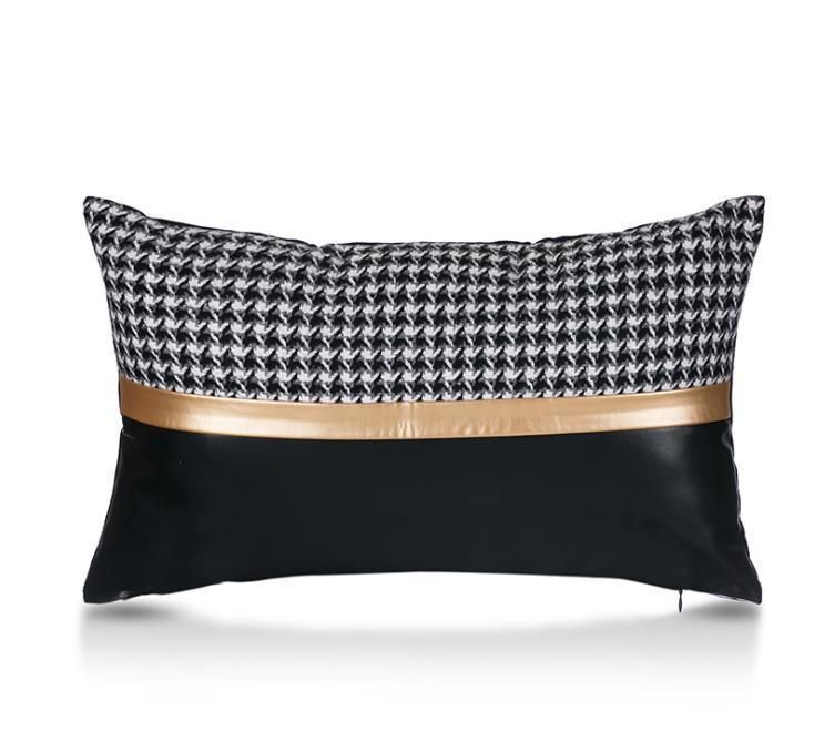 Houndstooth PU Splicing Joining Pillowcase Cushion Cover for Living Room Model Room Sofa Car