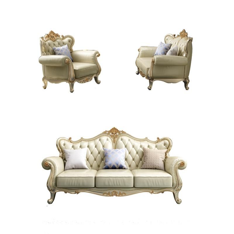 Living Room Furniture American Leather Sofa with Wood Side Stool in Optional Furnitures Color and Sofas Seat