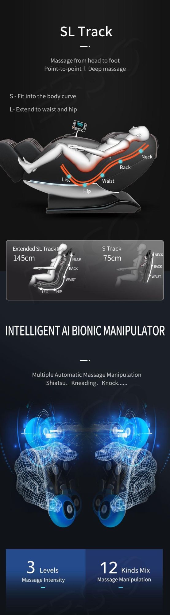 Hand Electric Ai Smart Recliner SL Track Shiatsu 4D Zero Gravity Luxury Massage Sofa for Home Office