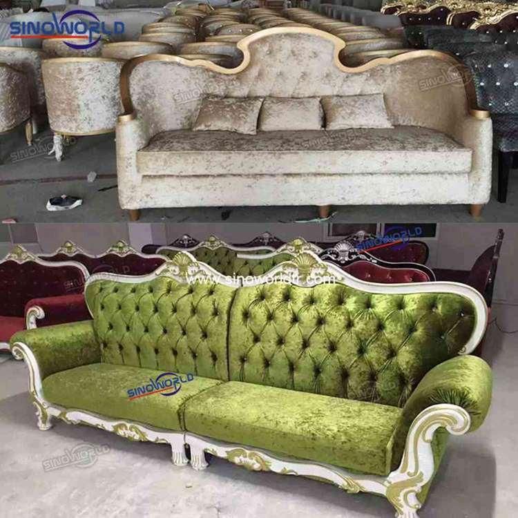 Wedding Event Luxury Chesterfield Couch Exlcusive Leather Velvet Golden Wood Sofa