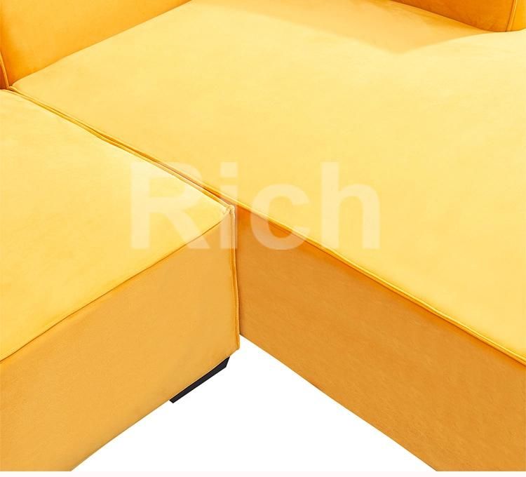 Home Drawing Room Furniture Set Yellow Fabric Sectional Corner Couches Sofa for living room