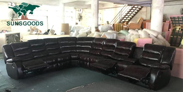 Fashion Design Comfortable 7 Seater White L Shape Recliner Leather Sofa
