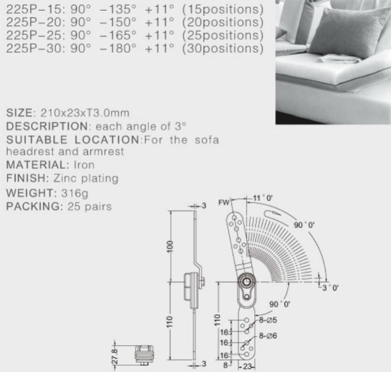 High quality 90 degree smart hinge sofa headrest mechanism