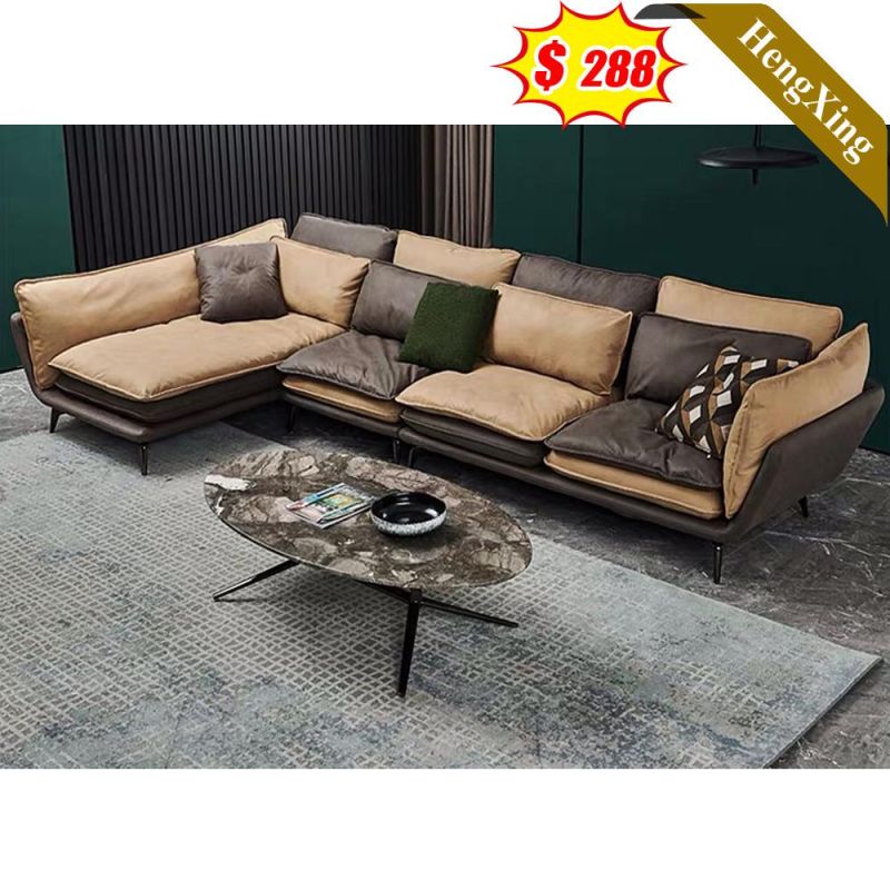 Modern Home Living Room Leisure Sofas Wooden Metal Legs Beige Different Color Fabric PU Leather L Shape Sofa