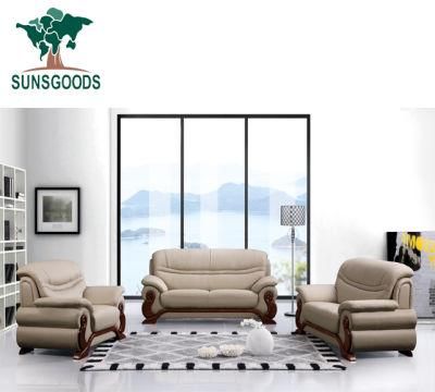 Chinese Top Grain Leather Living Room Sofa Chaise Sectional Living Room Wood Frame Furniture