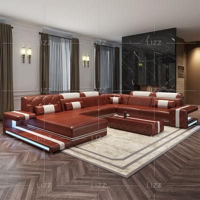 Luxury Nordic Design Apartment U Shape Geniue Leather Corner Sofa with Storage for Apartment Hotel