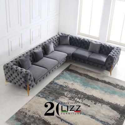 Good Promotion Luxury Living Room Lobby Furniture Sectional Home Fabric Velvet Sofa Modular L Shape Sofa Set