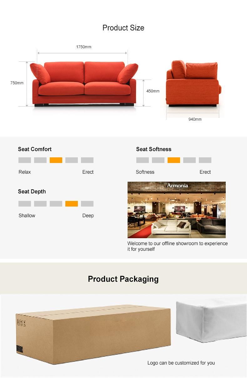 Living Room Furniture Sofa Wood Leg 2 Seats Sofa Set Fabric Sofa