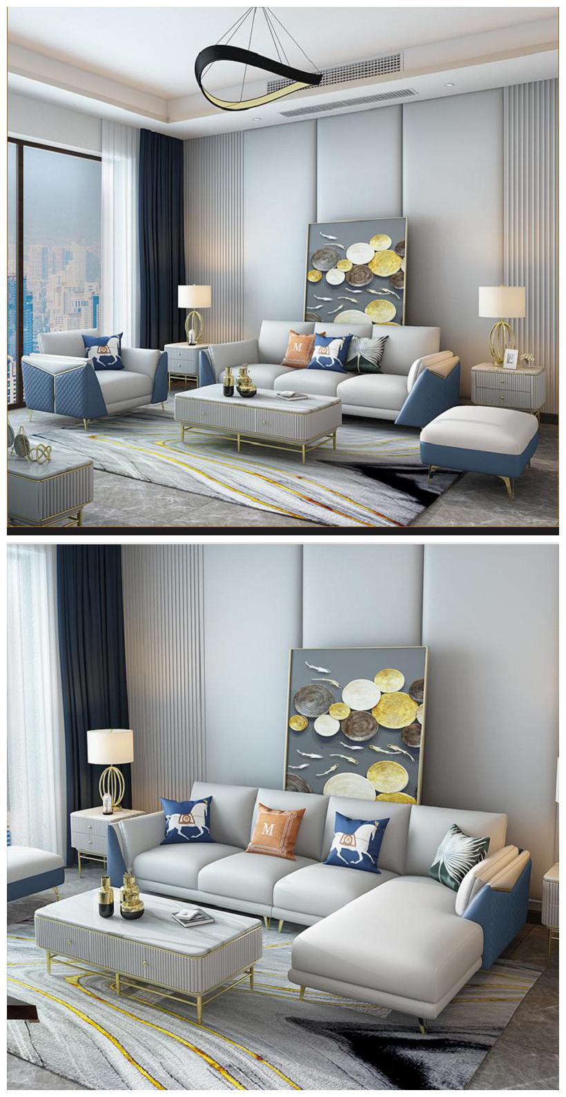 Supply Hotel Villa Metallic Cowhide Sofa Set 1+2+3