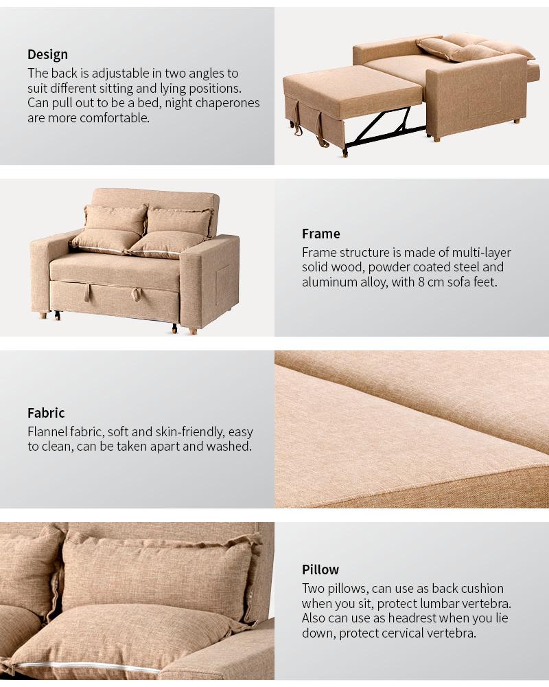 Ske001-4 Comfortable Hospital Furniture Flannel Fabric Foldable Double Accompany Sofa with Wheels